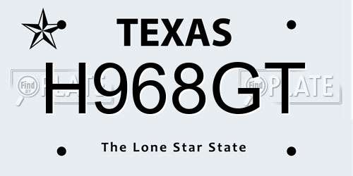 H968GT Texas License Plate