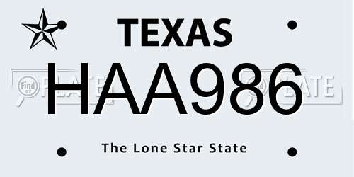 HAA986 Texas License Plate