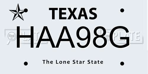 HAA98G Texas License Plate