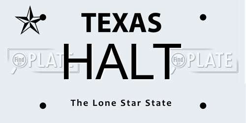 HALT Texas License Plate