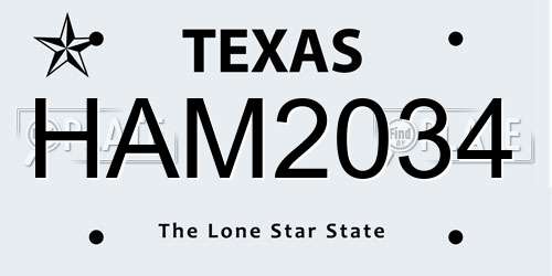 HAM2034 Texas License Plate