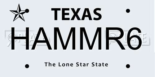 HAMMR6 Texas License Plate