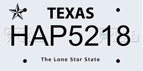 HAP5218 Texas License Plate