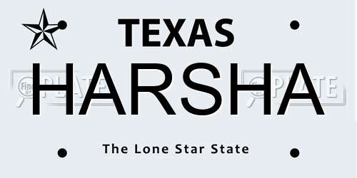 HARSHA Texas License Plate