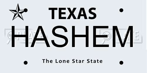 HASHEM Texas License Plate