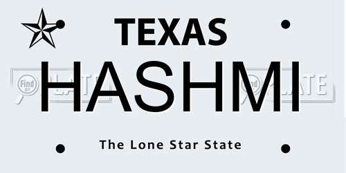 HASHMI Texas License Plate