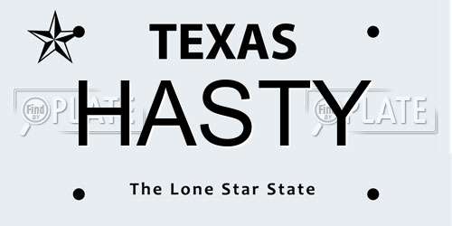 HASTY Texas License Plate