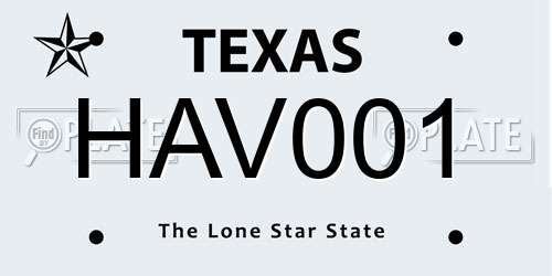 HAV001 Texas License Plate