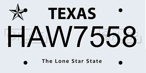 HAW7558 Texas License Plate