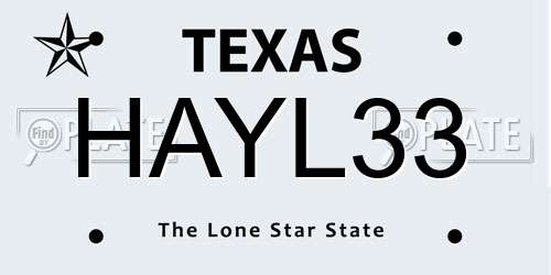 HAYL33 Texas License Plate
