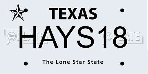 HAYS18 Texas License Plate