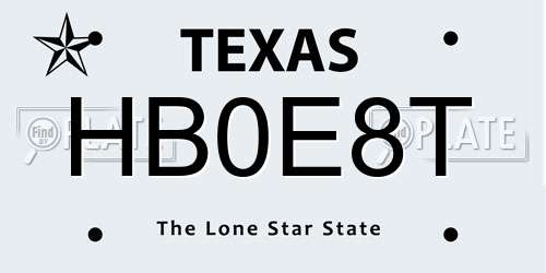 HB0E8T Texas License Plate