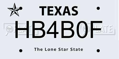 HB4B0F Texas License Plate