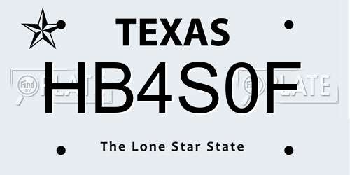 HB4S0F Texas License Plate
