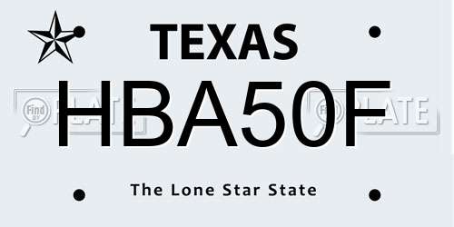 HBA50F Texas License Plate