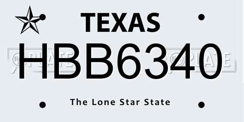 HBB6340 Texas License Plate