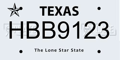 HBB9123 Texas License Plate