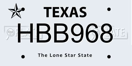 HBB968 Texas License Plate