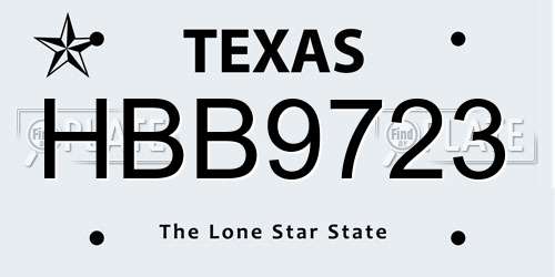 HBB9723 Texas License Plate