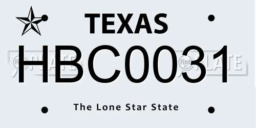 HBC0031 Texas License Plate