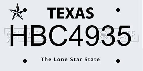 HBC4935 Texas License Plate