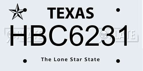 HBC6231 Texas License Plate