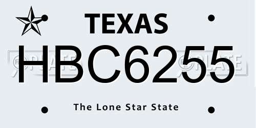 HBC6255 Texas License Plate