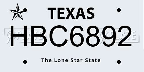 HBC6892 Texas License Plate
