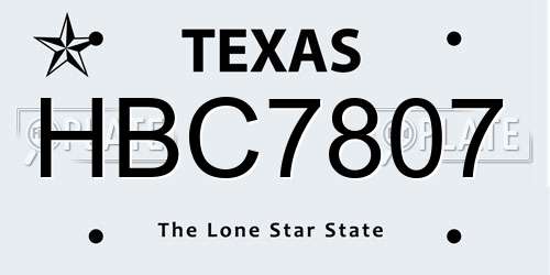 HBC7807 Texas License Plate