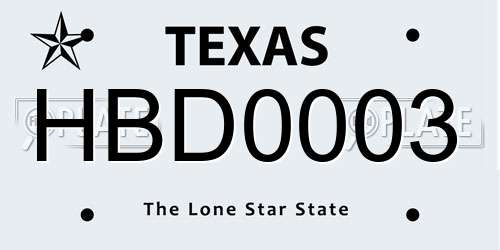 HBD0003 Texas License Plate