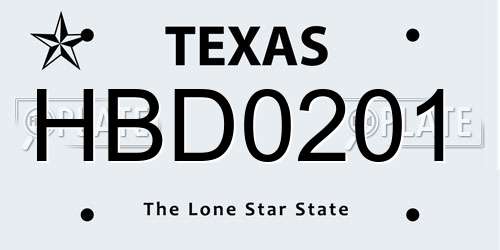 HBD0201 Texas License Plate