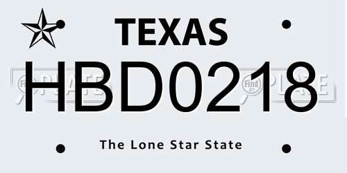 HBD0218 Texas License Plate