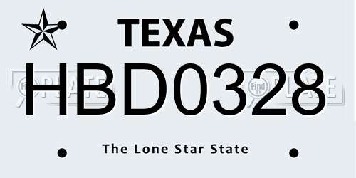 HBD0328 Texas License Plate