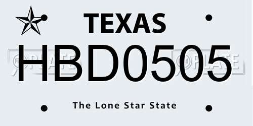 HBD0505 Texas License Plate