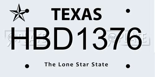 HBD1376 Texas License Plate