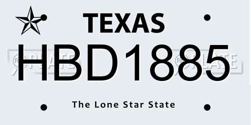 HBD1885 Texas License Plate