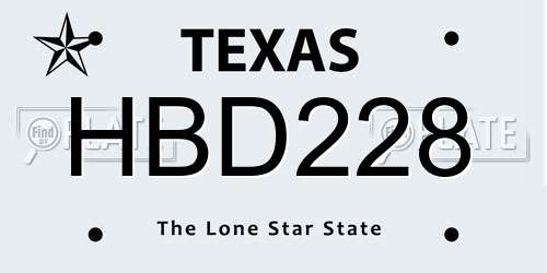 HBD228 Texas License Plate