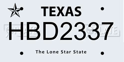 HBD2337 Texas License Plate