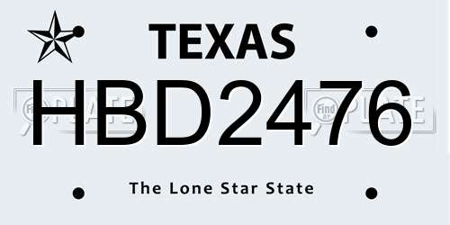 HBD2476 Texas License Plate