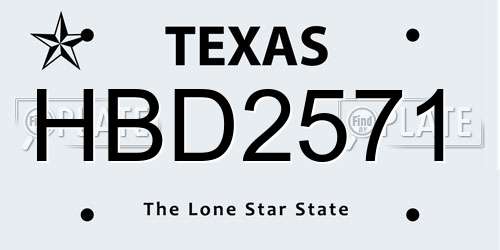 HBD2571 Texas License Plate