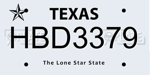 HBD3379 Texas License Plate