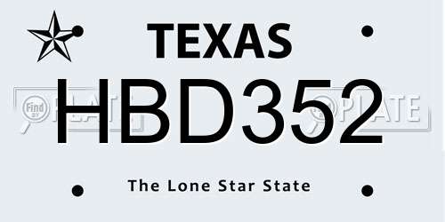 HBD352 Texas License Plate
