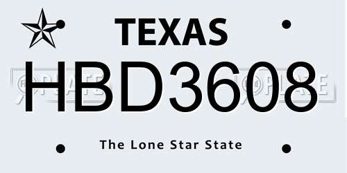 HBD3608 Texas License Plate