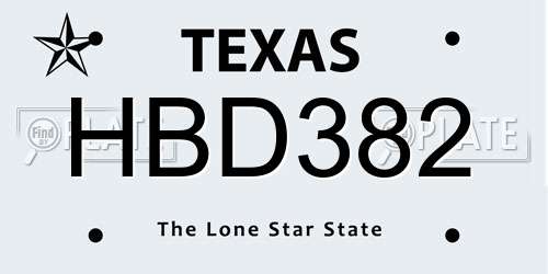 HBD382 Texas License Plate