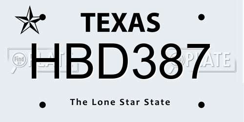 HBD387 Texas License Plate