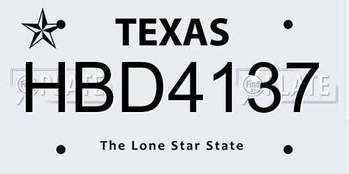 HBD4137 Texas License Plate