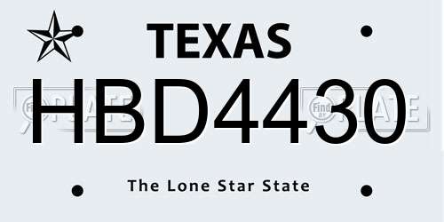 HBD4430 Texas License Plate