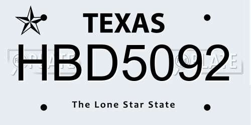 HBD5092 Texas License Plate
