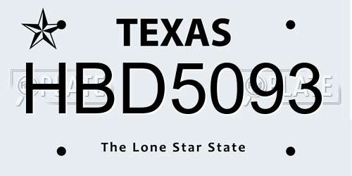 HBD5093 Texas License Plate