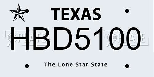 HBD5100 Texas License Plate